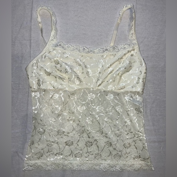 vassarette Tops - Y2K Inspired Cream Floral Lace Cami Sheer Tank Top Romantic Fairy